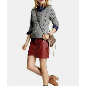 LEITH Burgundy Oxblood Zip Front Detail Genuine Leather Mini Skirt - Size 0